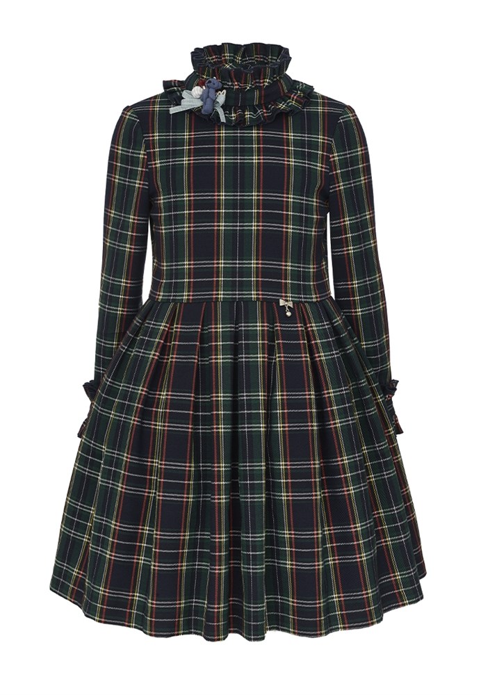 Платье в клеточку с декоративным воротником стойкой 03303