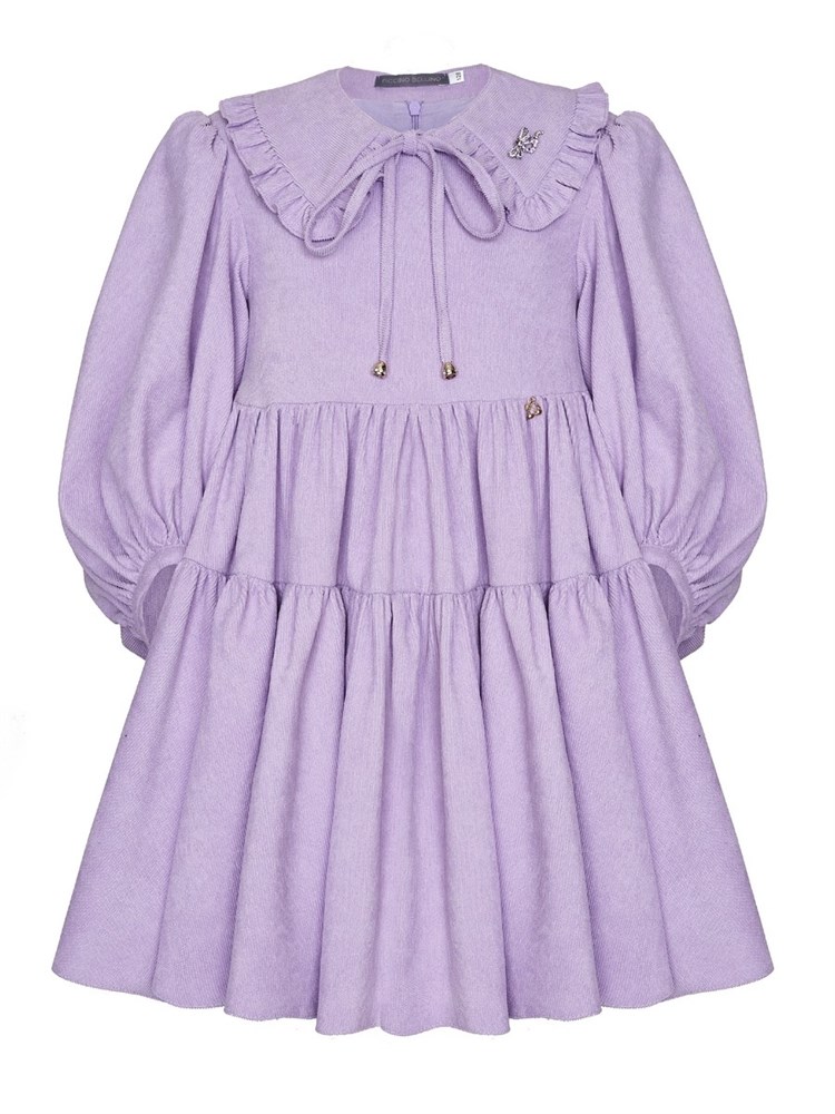 Платье вельветовое с воротником, лавандовое 03254