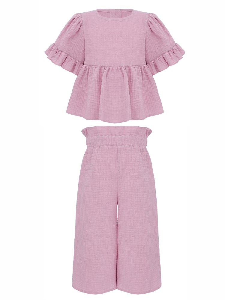 Костюм: брюки и кофточка с короткими рукавами, цвет пыльная роза 03346