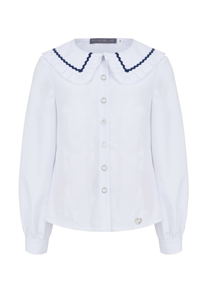 Блузка с воротником украшенная синей тесьмой, премиальная линия 05202
