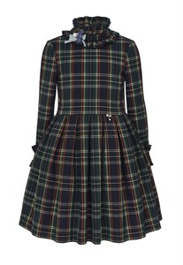 Платье в клеточку с декоративным воротником стойкой 03303