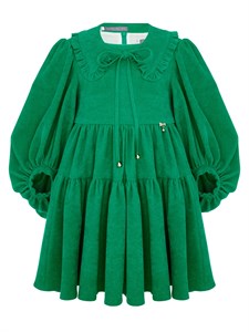 Платье вельветовое с воротником зеленое 03377