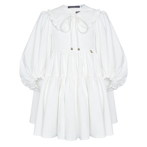 Платье вельветовое с воротником, айвори 03253