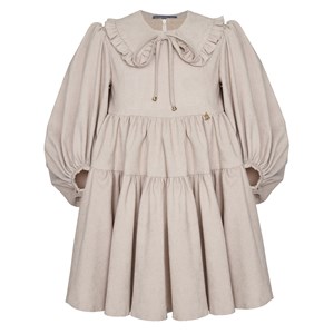 Платье вельветовое с воротником, бежевое 03255